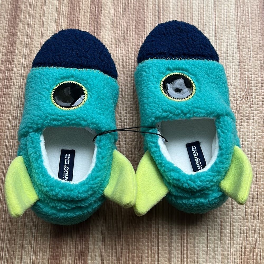 Lands End Cute Animal Fleece Slippers Rocket ship
